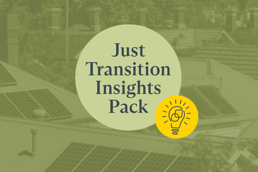 "Just Transition Insights Pack | Download now!" Infographic of a lightbulb
