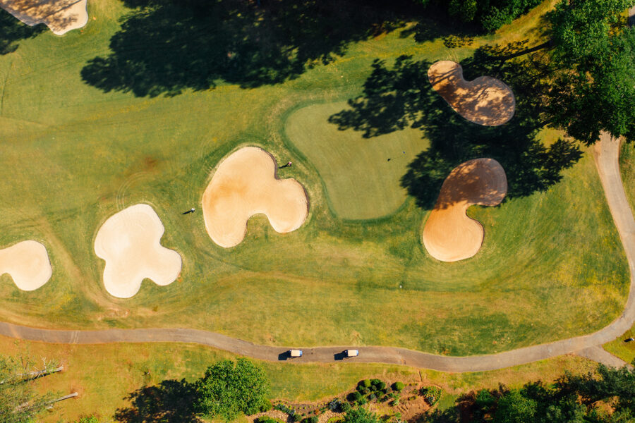 An aerial view of a golf course