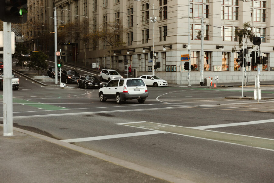 A car driving through the Melbourne CBD